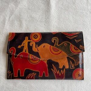 Colorful Elephant Design Leather Clutch